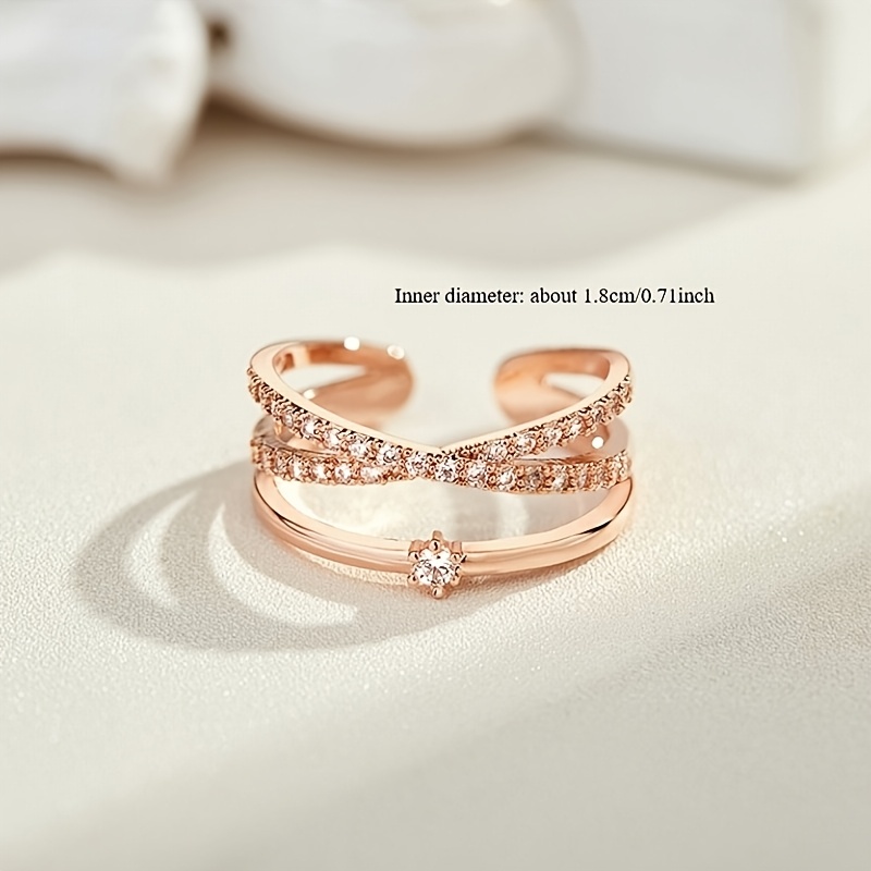 Women's Adjustable Double-Layer Zirconia Open Cross Ring